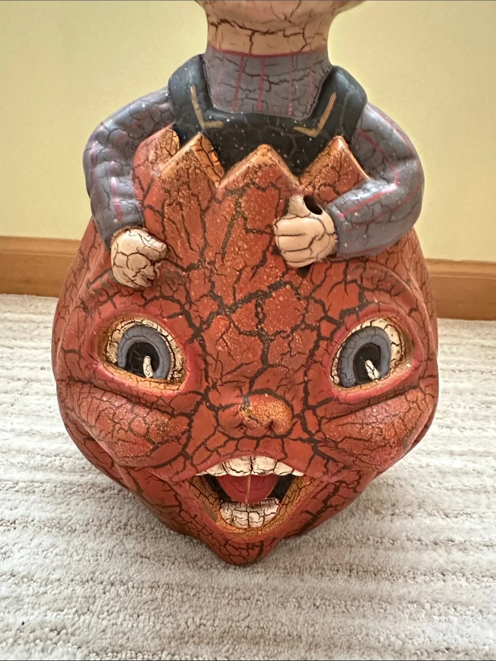 Folk art Halloween Witch in Double Sided Pumpkin Terracotta Crackle Finish 15